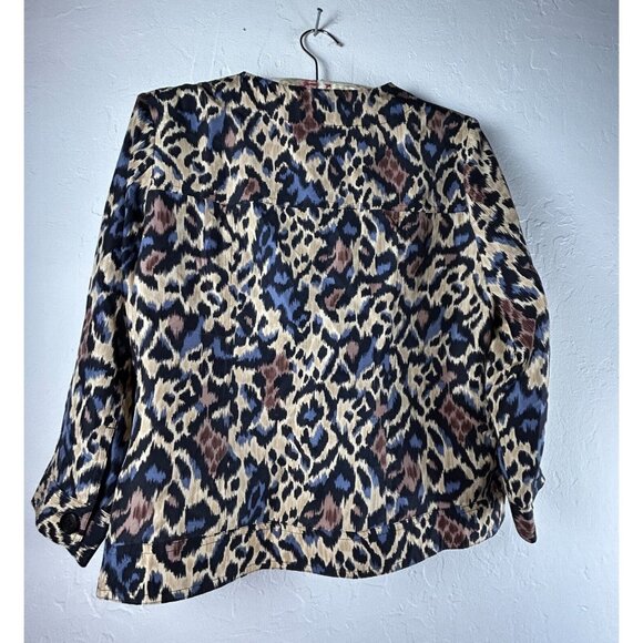 Pendleton Womens Leopard Blouse Button Down Long Sleeve Medium Petite Brown Silk - Picture 2 of 8